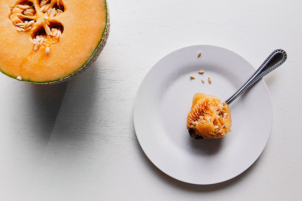 Melon soup with homemade granola topping